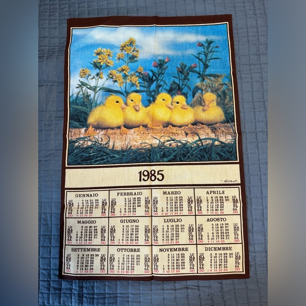 Vintage 1980 Calendar  Folk Art
Cloth Wall Calendar Beige Baby Ducklings